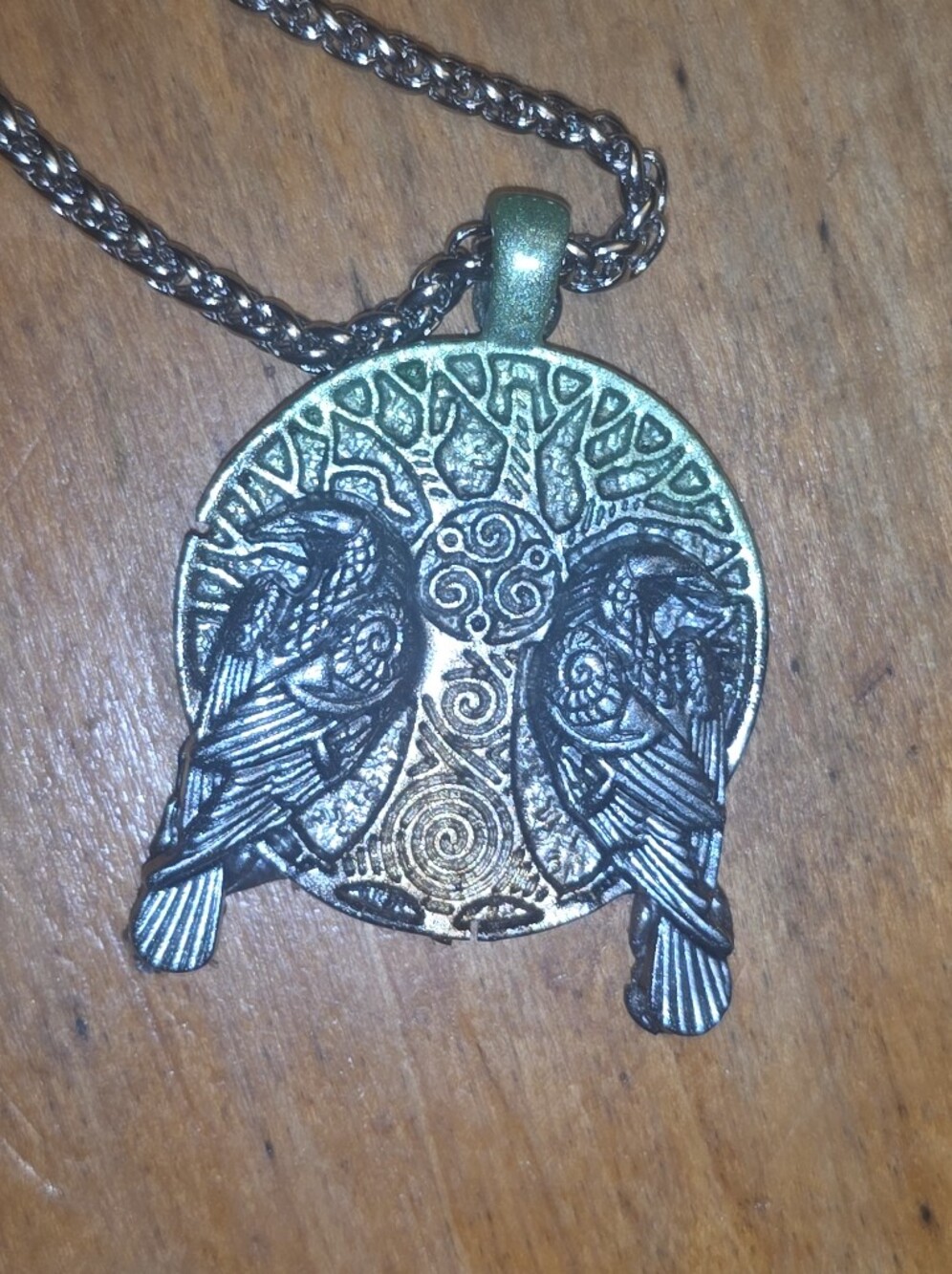 Unisex Necklace With Ravens On Handmade Resin Pendant Stainless Steel Chain